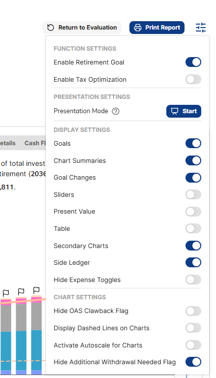 Display settings panel